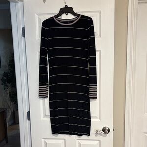 White House Black Market Black and White Striped Long Sleeve Dress